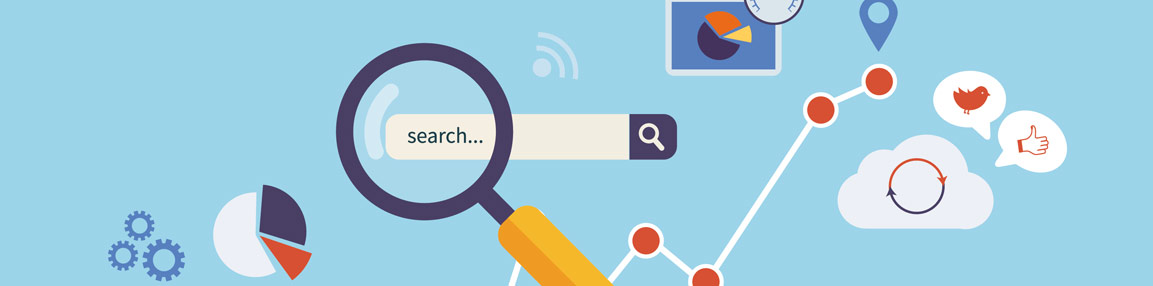 ecommerce mistakes search tab Animated graphic of a magnifying glass over a search bar.