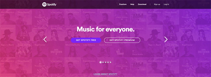 Fun colours are what customers want Spotify homepage.