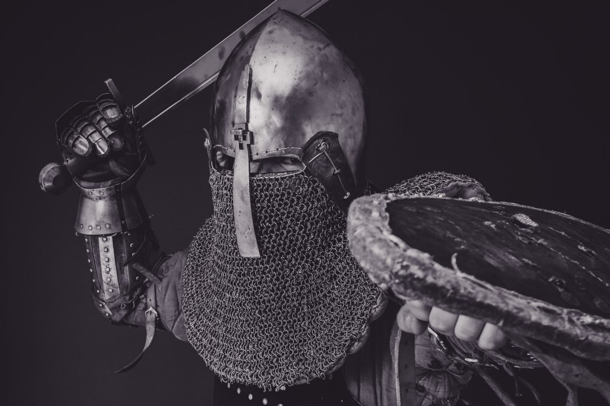 A knight swinging a sword