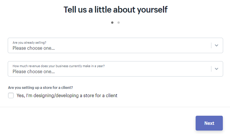 Shopify sign up process form
