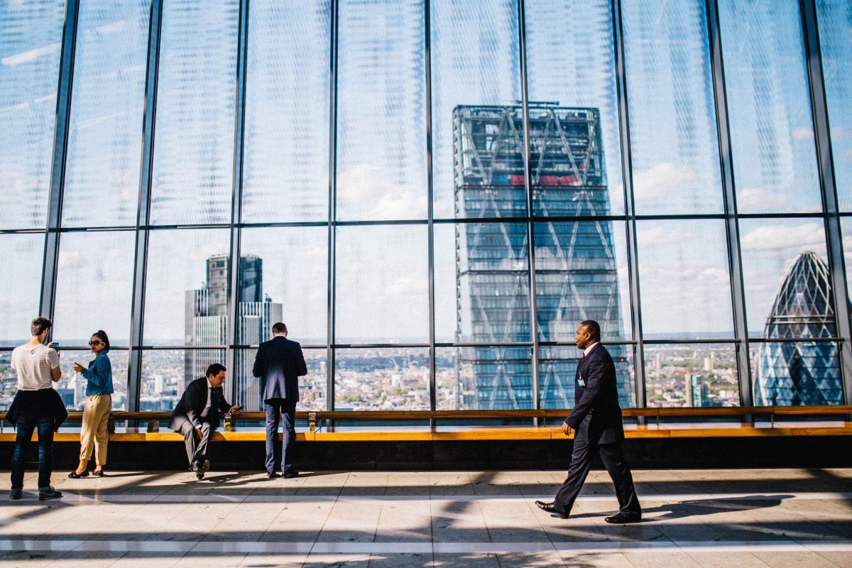 Man walking with a backdrop of london