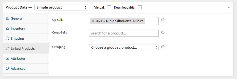Creating Products in WooCommerce - Short Description A screenshot of some of the Linked Product options for products in WooCommerce