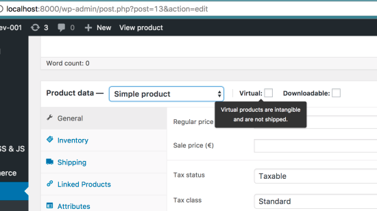 Creating Products in WooCommerce - Adding a Virtual Product A screenshot of adding a Virtual Product in WooCommerce