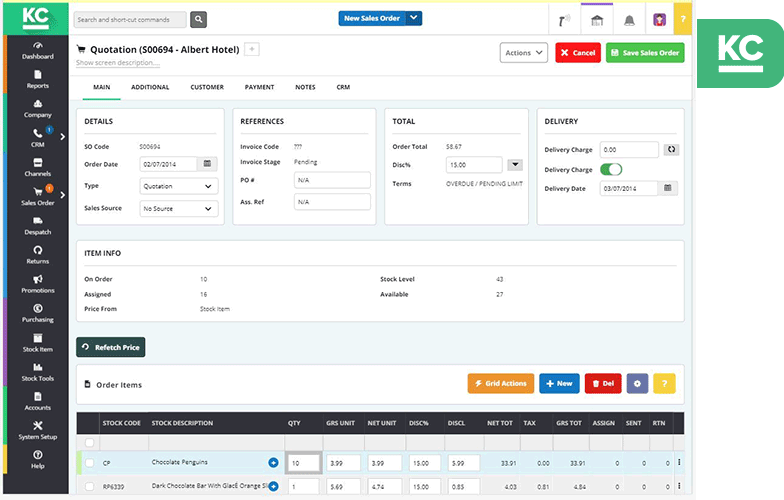 A screenshot showing the quotations screen in Khaos Control Cloud