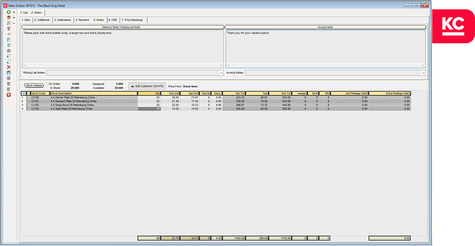 no-lazyload Order notes being entered against a Sales Order in Khaos Control