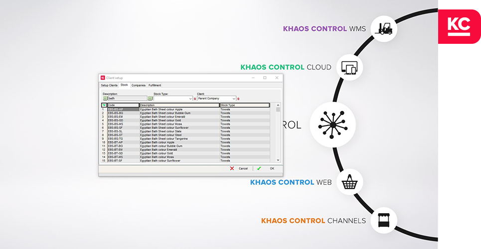 searching for a specific stock item through the client setup window on Khaos Control