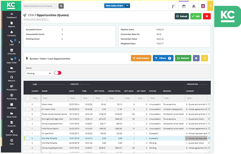 Khaos Control Cloud choosing a specific quote from the CRM tab.