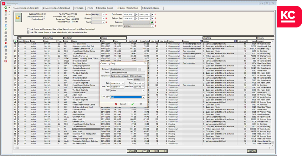 Khaos Control entering a comm entry to the CRM database of the system.