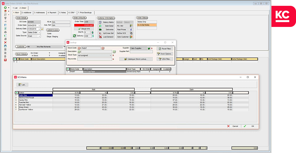 A screenshot of the scs matrix popup in the stock screen of Khaos Control