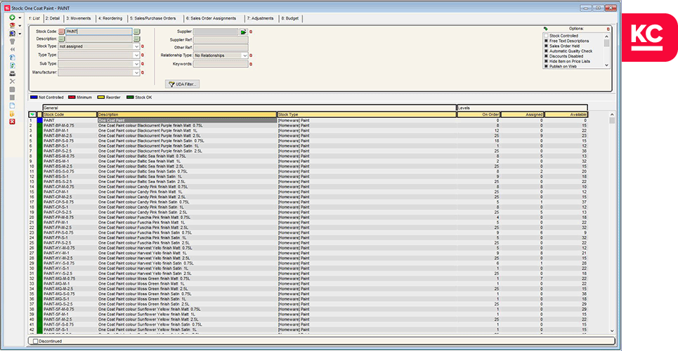 A screenshot of the stock lookup screen in Khaos Control