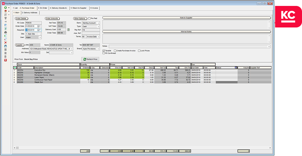 no-lazyload A screenshot of the purchase order details screen in Khaos Control