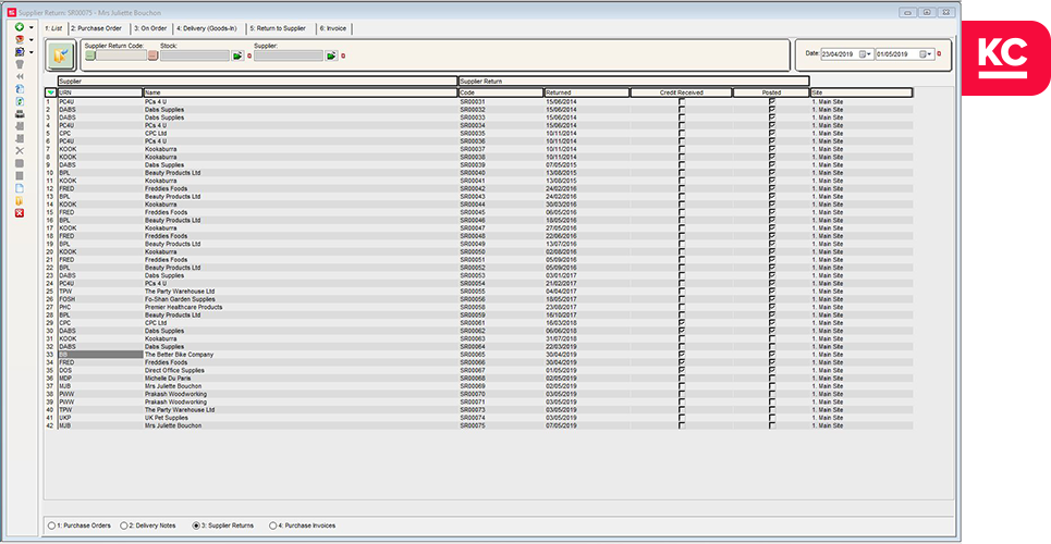 no-lazyload A screenshot of the supplier returns screen in Khaos Control