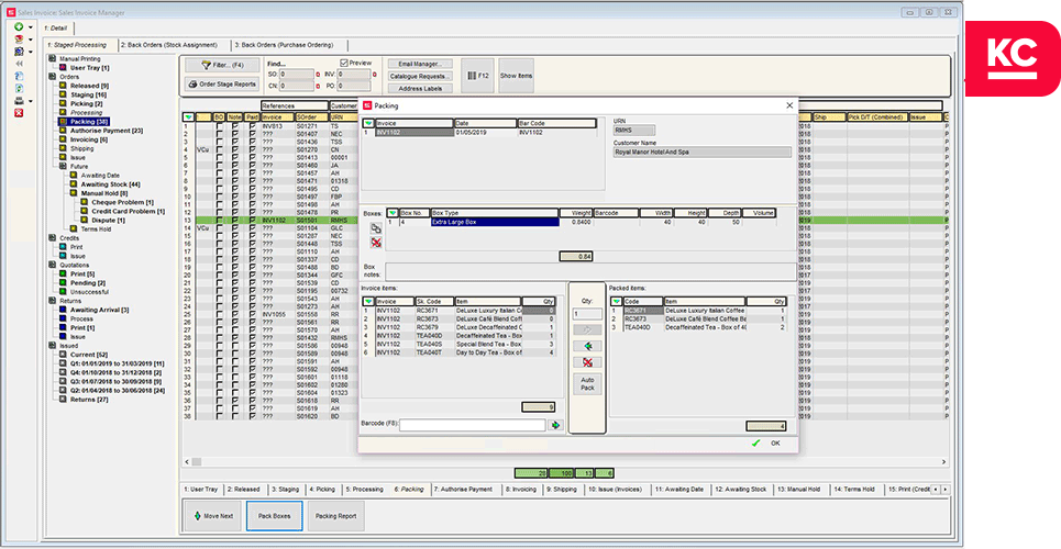 no-lazyload A screenshot of the packing popup in the sales invoice manager screen in Khaos Control