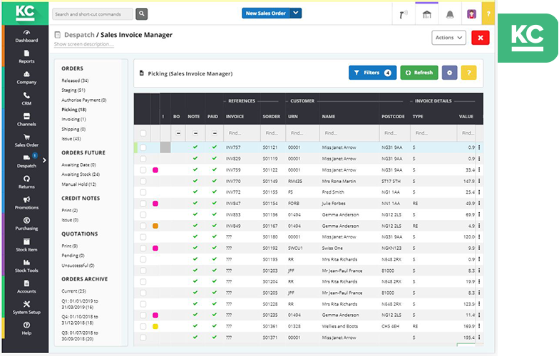 Khaos Control Cloud list of products on the picking list.