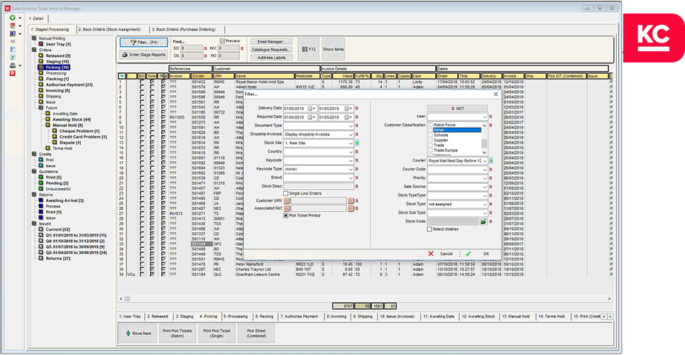 no-lazyload Khaos Control processing stage of the sales invoice manager screen.