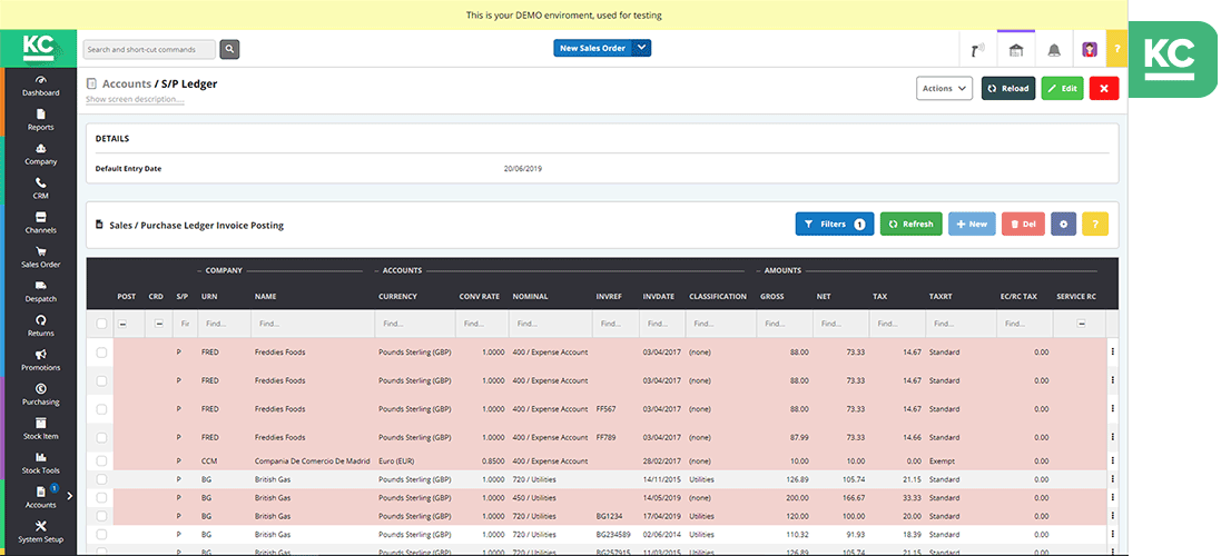 A screenshot showing the s p ledger screen in Khaos Control Cloud