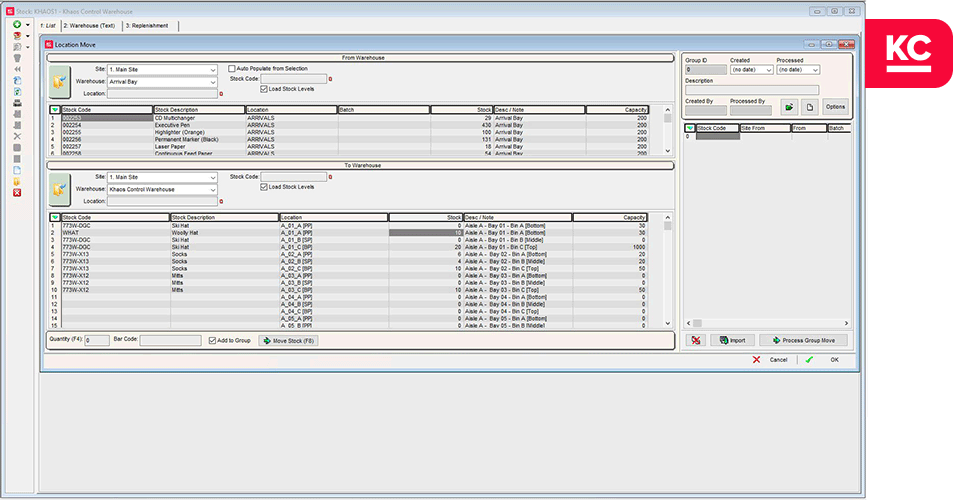 Moving a stock items location in the warehouse within the system