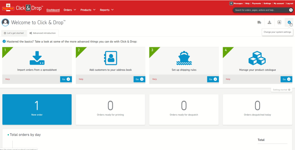 A screenshot of Royal Mail Click & Drop