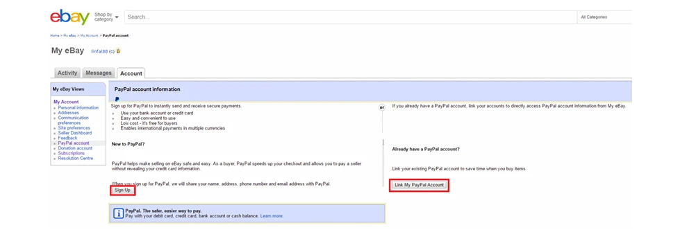 ebay'e paypal hesabı bağlama