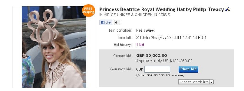 A screenshot of the eBay listing for Princess Beatrice