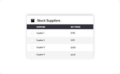 List of stock suppliers in Khaos Control Cloud