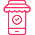 Red mobile device screen showing a tick.