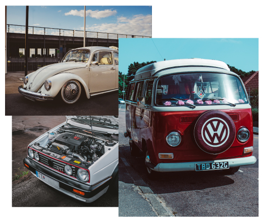 An image showing 3 different types of VW vehicles