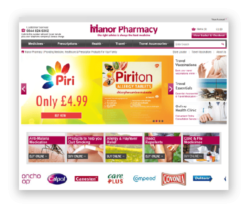 A screenshot of the Manor Drug Company website
