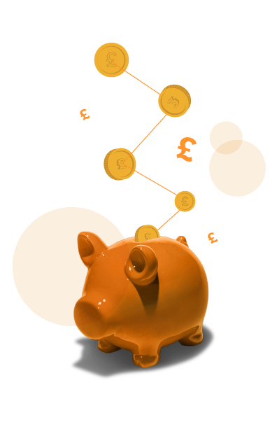 graphic of some coins along a line entering a piggy bank