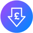 A blue and purple circle with a white arrow symbol on it that has a pound sign in the middle