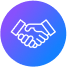 A blue and purple circle with a white symbol showing shaking hands