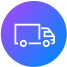 A blue and purple circle with a white van symbol on it