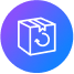 A blue and purple circle with a white symbol showing a 3d box with a circular arrow on the side