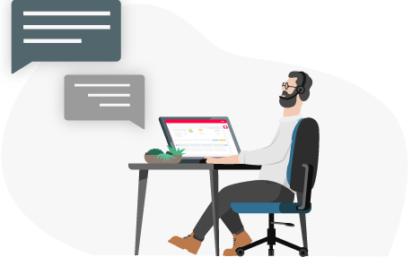 A stylised image of a man sat at a desk using a laptop with Khaos Control on it