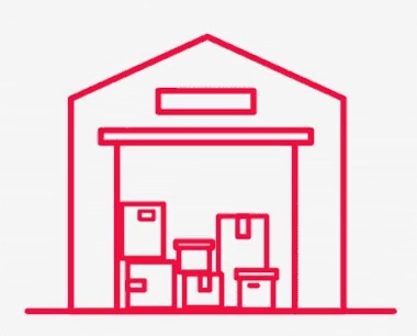 A line drawing of a warehouse with boxes in it